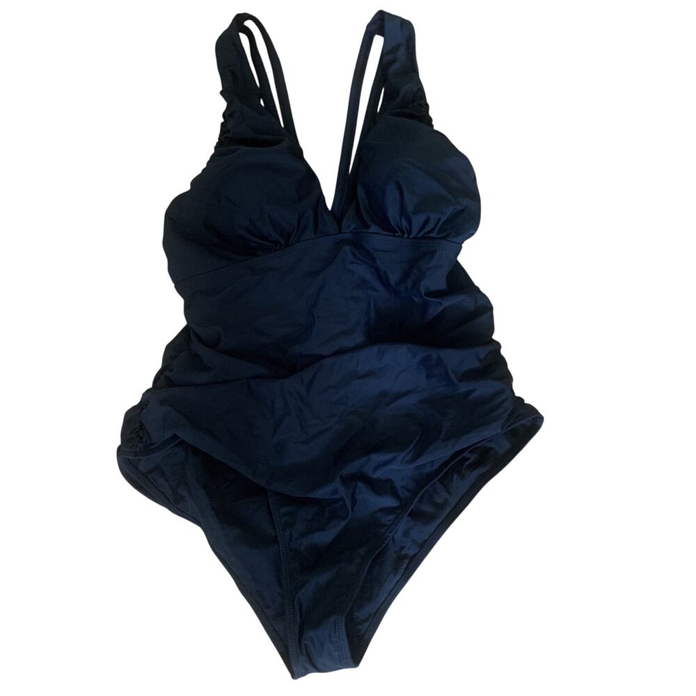 NWT YOU DI AN WOMENS BLACK PADDED CRISS-CROSS BACK ONE PIECE RUCHED SWIMSUIT 2XL